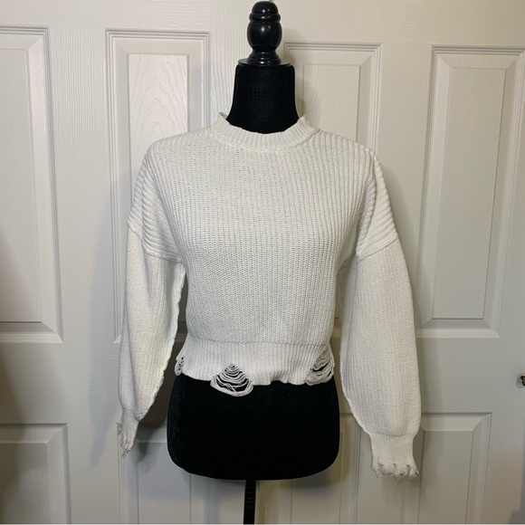 Forever 21 Sweaters - Forever21 White Distressed Knit Sweater